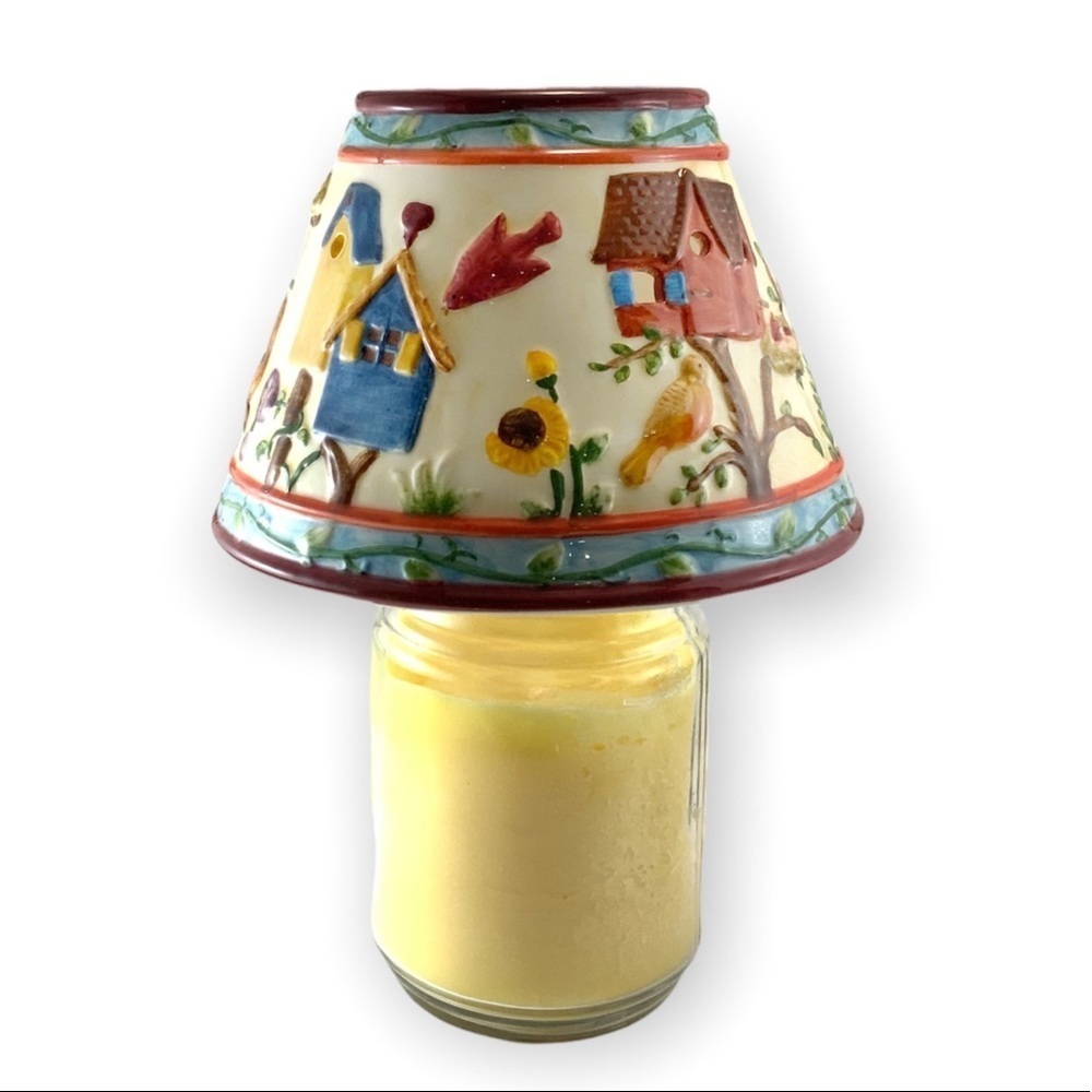 Candle Jar Shade Large Birdhouses Birds Flowers For Yankee Candles Ceramic